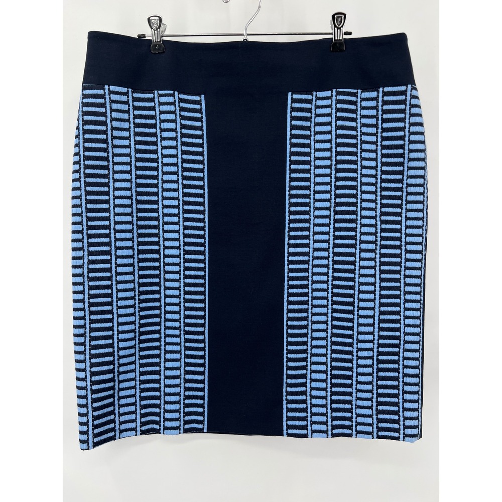 Doncaster Collection Navy Blue Geometric Textured Pencil Skirt Womens 16 Stretch